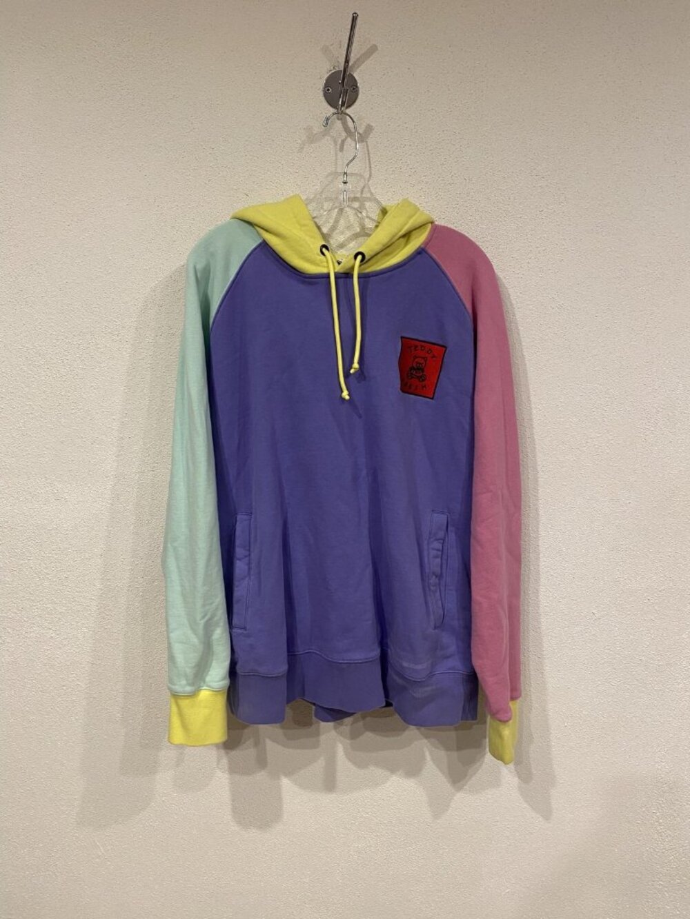 Teddy Fresh Hoodie Mens XL Multicolor Colorblock Fleece Graphic Logo Pullover - Picture 2 of 6